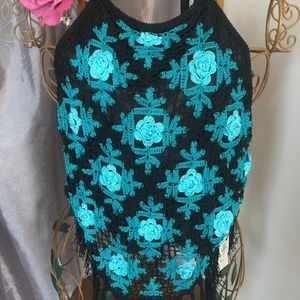 Cache" Crochet Turquoise & black  halter